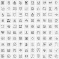 paquete de 100 iconos de líneas universales para móviles y web vector