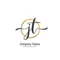 JT Initial handwriting and signature logo design with circle. Beautiful design handwritten logo for fashion, team, wedding, luxury logo. vector