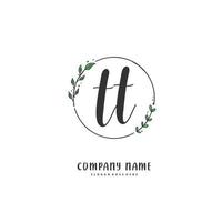 TT Initial handwriting and signature logo design with circle. Beautiful design handwritten logo for fashion, team, wedding, luxury logo. vector