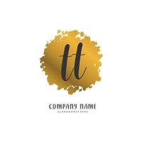 TT Initial handwriting and signature logo design with circle. Beautiful design handwritten logo for fashion, team, wedding, luxury logo. vector