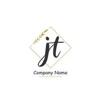 JT Initial handwriting and signature logo design with circle. Beautiful design handwritten logo for fashion, team, wedding, luxury logo. vector