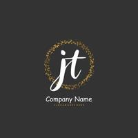 JT Initial handwriting and signature logo design with circle. Beautiful design handwritten logo for fashion, team, wedding, luxury logo. vector