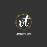 OT Initial handwriting and signature logo design with circle. Beautiful design handwritten logo for fashion, team, wedding, luxury logo. vector