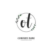 OT Initial handwriting and signature logo design with circle. Beautiful design handwritten logo for fashion, team, wedding, luxury logo. vector