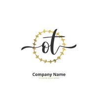 OT Initial handwriting and signature logo design with circle. Beautiful design handwritten logo for fashion, team, wedding, luxury logo. vector