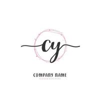 CY Initial handwriting and signature logo design with circle. Beautiful design handwritten logo for fashion, team, wedding, luxury logo. vector