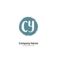 CY Initial handwriting and signature logo design with circle. Beautiful design handwritten logo for fashion, team, wedding, luxury logo. vector