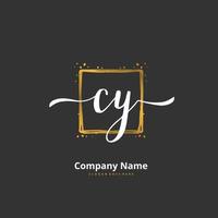 cy escritura a mano inicial y diseño de logotipo de firma con círculo. hermoso diseño de logotipo escrito a mano para moda, equipo, boda, logotipo de lujo. vector