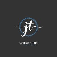JT Initial handwriting and signature logo design with circle. Beautiful design handwritten logo for fashion, team, wedding, luxury logo. vector