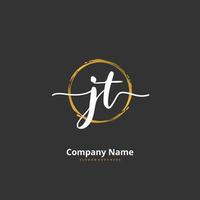 JT Initial handwriting and signature logo design with circle. Beautiful design handwritten logo for fashion, team, wedding, luxury logo. vector