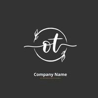 OT Initial handwriting and signature logo design with circle. Beautiful design handwritten logo for fashion, team, wedding, luxury logo. vector