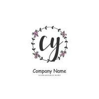 CY Initial handwriting and signature logo design with circle. Beautiful design handwritten logo for fashion, team, wedding, luxury logo. vector