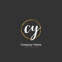 cy escritura a mano inicial y diseño de logotipo de firma con círculo. hermoso diseño de logotipo escrito a mano para moda, equipo, boda, logotipo de lujo. vector