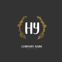 HY Initial handwriting and signature logo design with circle. Beautiful design handwritten logo for fashion, team, wedding, luxury logo. vector