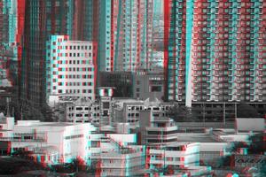 Abstract glitch building in the city, Unusual city buildings photo