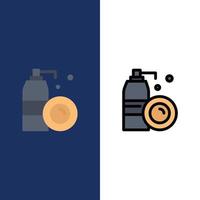 Aerosol Bottle Cleaning Spray  Icons Flat and Line Filled Icon Set Vector Blue Background