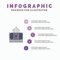 paquete de dinero transferencia de dólares icono sólido infografía 5 pasos fondo de presentación vector