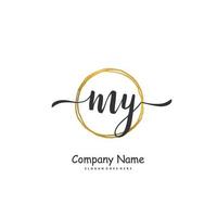 MY Initial handwriting and signature logo design with circle. Beautiful design handwritten logo for fashion, team, wedding, luxury logo. vector