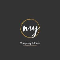 MY Initial handwriting and signature logo design with circle. Beautiful design handwritten logo for fashion, team, wedding, luxury logo. vector