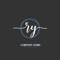 RY Initial handwriting and signature logo design with circle. Beautiful design handwritten logo for fashion, team, wedding, luxury logo. vector