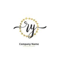 RY Initial handwriting and signature logo design with circle. Beautiful design handwritten logo for fashion, team, wedding, luxury logo. vector