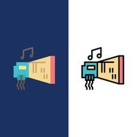 Audio Blaster Device Hardware Music  Icons Flat and Line Filled Icon Set Vector Blue Background