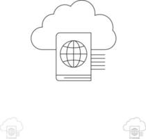 Cloud Reading Folder Upload Bold and thin black line icon set vector