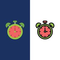 alarma reloj educación tiempo iconos plano y línea llena icono conjunto vector fondo azul