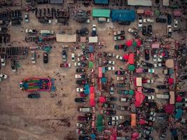 Aerial image, flea market, there are people Lots of cars and shops photo