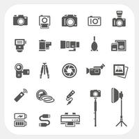 iconos de cámara y conjunto de iconos de accesorios de cámara vector