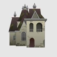 Illustration of an abandoned mansion. A building with domes and a chapel. vector