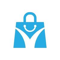 diseño de logotipo de bolsa de compras con sonrisa e icono de letra u vector