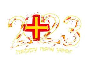 2023 Year in grunge style with flag of Guernsey. vector