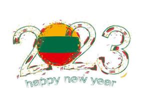 2023 Year in grunge style with flag of Lithuania. vector