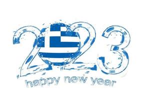 2023 Year in grunge style with flag of Greece. vector