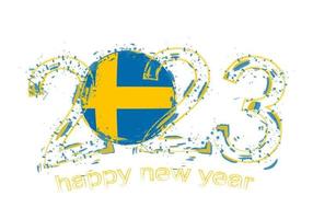 Año 2023 en estilo grunge con bandera de suecia. vector