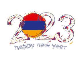 2023 Year in grunge style with flag of Armenia. vector