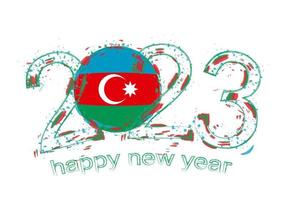 2023 Year in grunge style with flag of Azerbaijan. vector