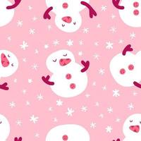 Childish seamless pattern with snowmen and snowflakes. vector