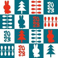 New Year 2023 seamless pattern with bunnies silhouettes. vector