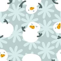 Winter seamless pattern with snowmen and snowflakes. vector