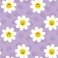 Vintage daisy flowers with smiling faces seamless pattern. vector