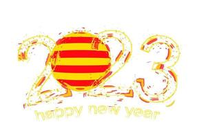 2023 Year in grunge style with flag of Catalonia. vector