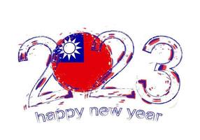 2023 Year in grunge style with flag of Taiwan. vector