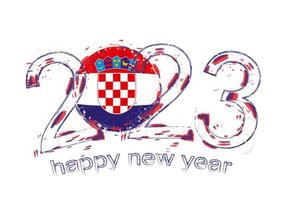 2023 Year in grunge style with flag of Croatia. vector