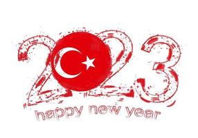 2023 Year in grunge style with flag of Turkey. vector