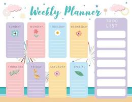 pastel cute planner with firework,beach.Can use for printable,scrapbook,diary vector