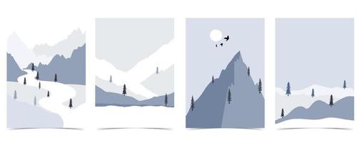 colección de fondo de paisaje de naturaleza invernal con montaña y cielo vector