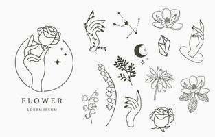 Beauty occult icon collection with hand,geometric,flower vector