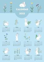 Cute seasonal holiday calendar 2023 with rabbit special festival vector